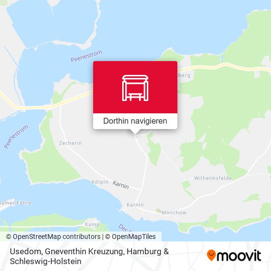 Usedom, Gneventhin Kreuzung Karte