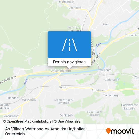As Villach-Warmbad => Arnoldstein / Italien Karte