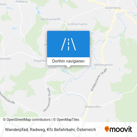 Wanderpfad, Radweg, Kfz Befahrbahr Karte