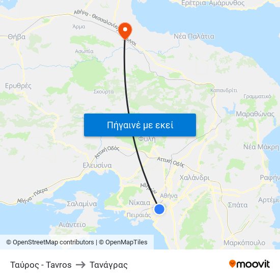 Ταύρος - Tavros to Τανάγρας map