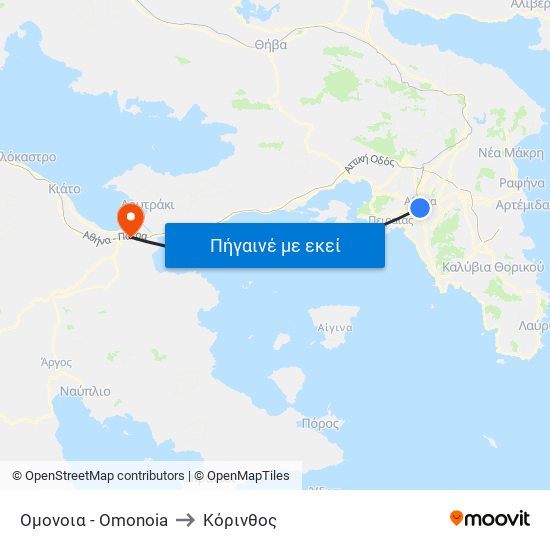Ομονοια - Omonoia to Κόρινθος map