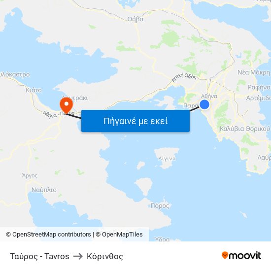 Ταύρος - Tavros to Κόρινθος map