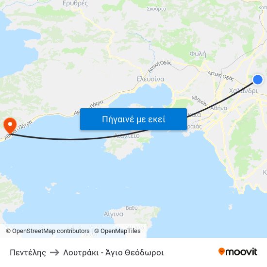 Πεντέλης to Λουτράκι - Άγιο Θεόδωροι map