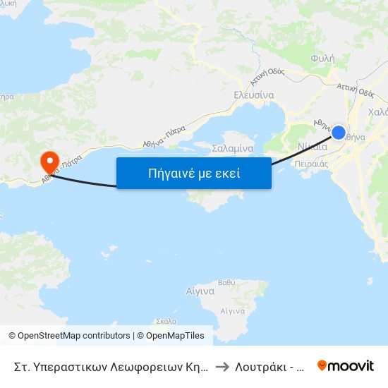 Στ. Υπεραστικων Λεωφορειων Κηφισου - Kifisos Intercity Bus Station to Λουτράκι - Άγιο Θεόδωροι map