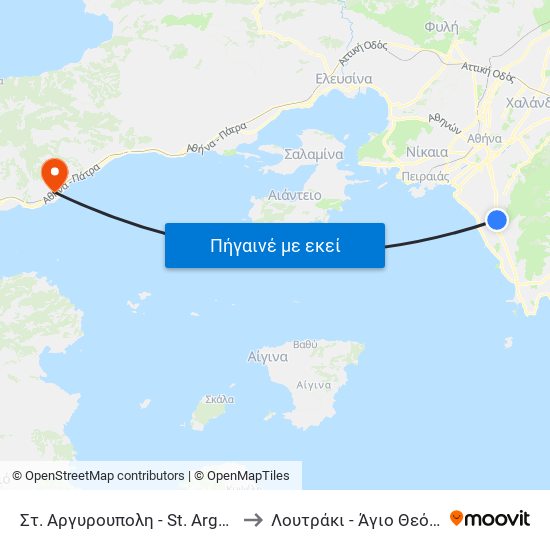 Στ. Αργυρουπολη - St. Argyroypolh to Λουτράκι - Άγιο Θεόδωροι map