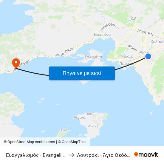 Ευαγγελισμός - Evangelismos to Λουτράκι - Άγιο Θεόδωροι map