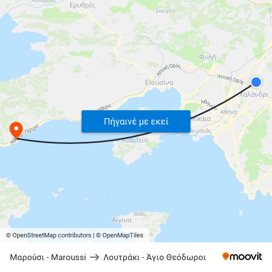 Μαρούσι - Maroussi to Λουτράκι - Άγιο Θεόδωροι map