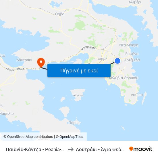Παιανία-Κάντζα - Peania-Kantza to Λουτράκι - Άγιο Θεόδωροι map