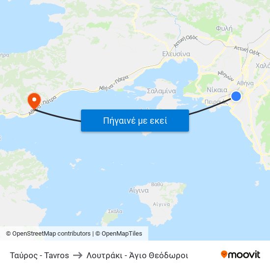 Ταύρος - Tavros to Λουτράκι - Άγιο Θεόδωροι map