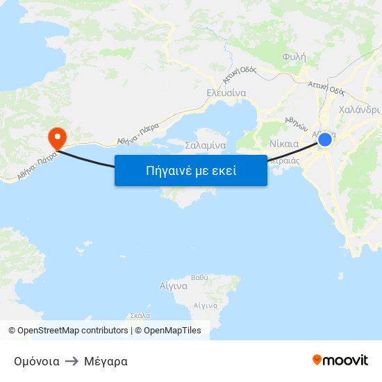 Ομόνοια to Μέγαρα map