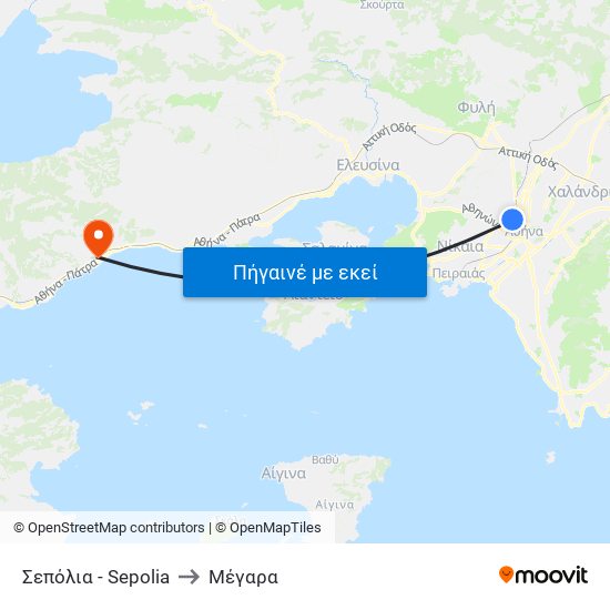 Σεπόλια - Sepolia to Μέγαρα map