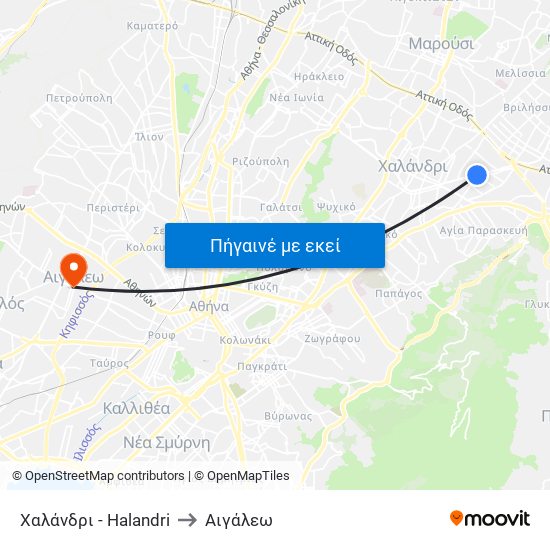Χαλάνδρι - Halandri to Αιγάλεω map