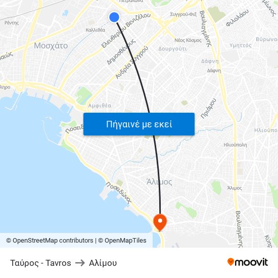 Ταύρος - Tavros to Αλίμου map