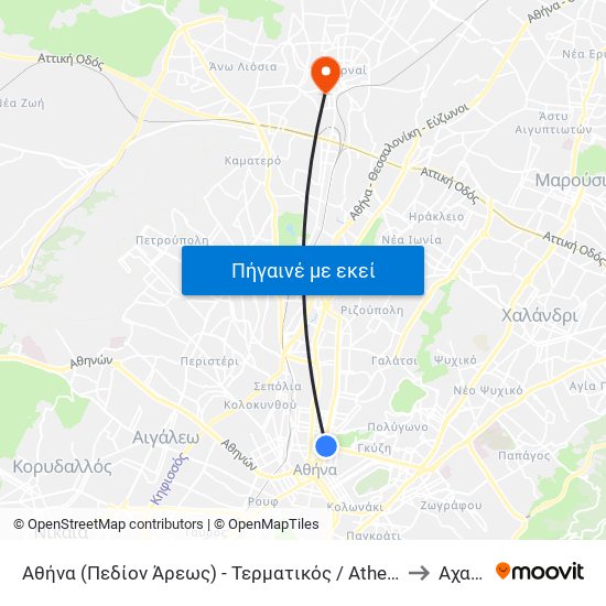 Αθήνα (Πεδίον Άρεως) - Τερματικός / Athens (Pedion Areos)- Terminal to Αχαρνών map