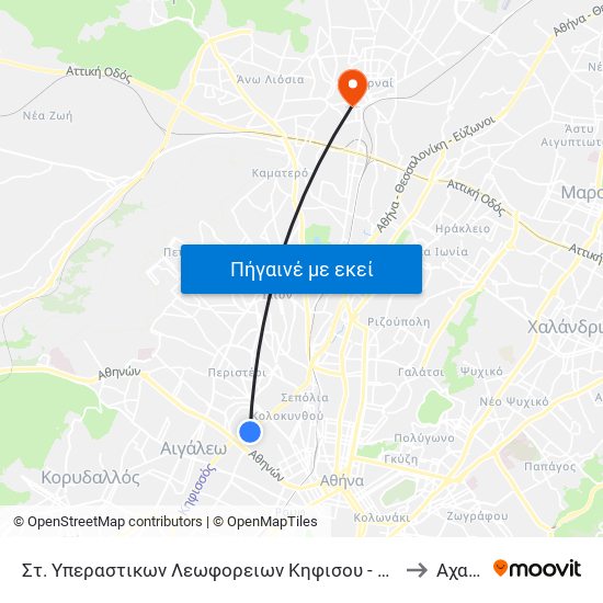 Στ. Υπεραστικων Λεωφορειων Κηφισου - Kifisos Intercity Bus Station to Αχαρνών map