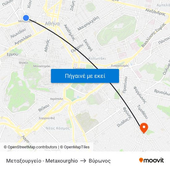 Μεταξουργείο - Metaxourghio to Βύρωνος map