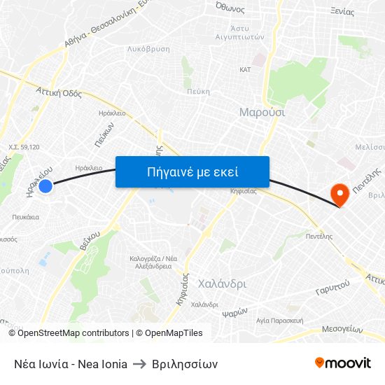 Νέα Ιωνία - Nea Ionia to Βριλησσίων map