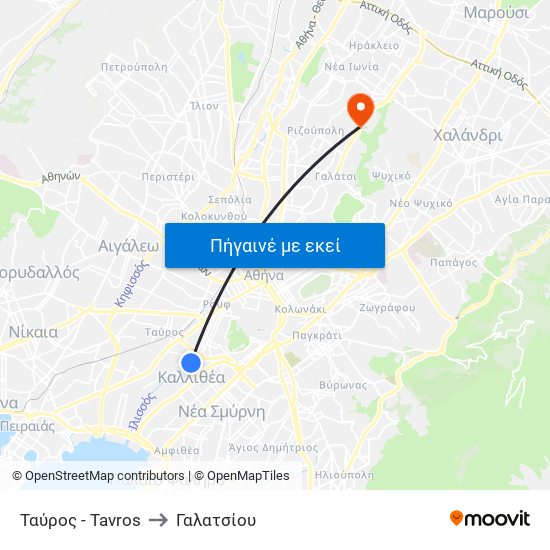 Ταύρος - Tavros to Γαλατσίου map
