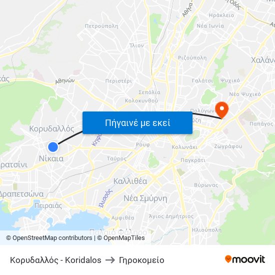 Κορυδαλλός - Koridalos to Γηροκομείο map
