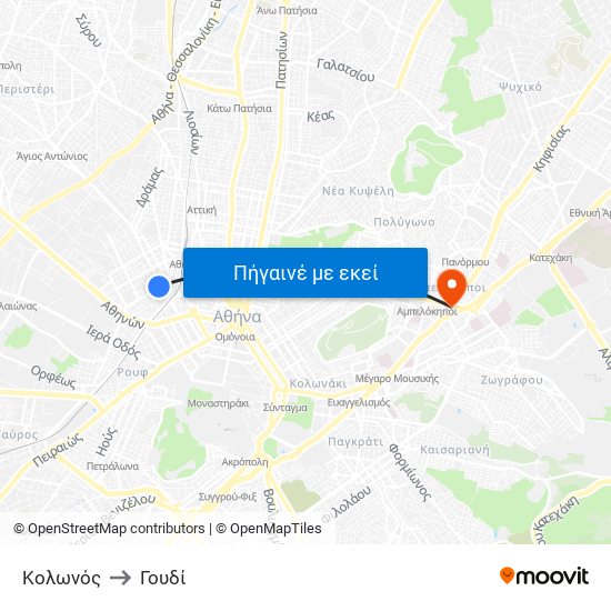 Κολωνός to Γουδί map