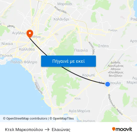 Κτελ Μαρκοπούλου to Ελαιώνας map
