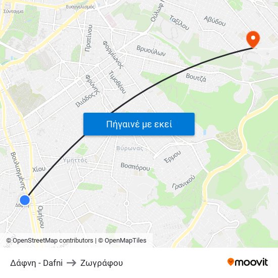 Δάφνη - Dafni to Ζωγράφου map
