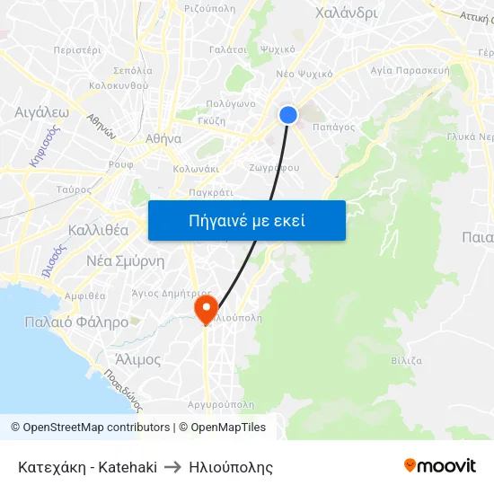 Κατεχάκη - Katehaki to Ηλιούπολης map
