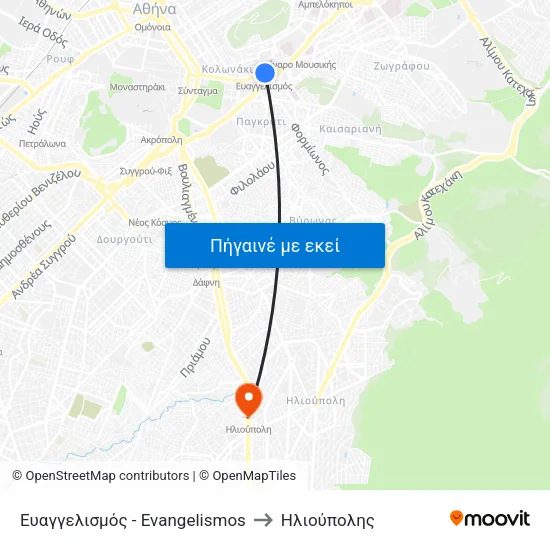 Ευαγγελισμός - Evangelismos to Ηλιούπολης map