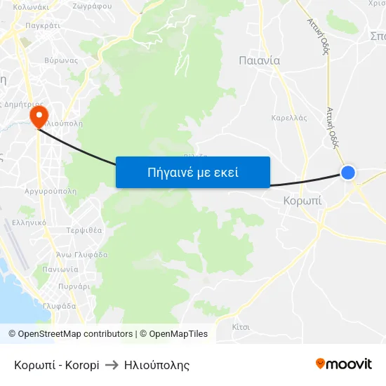 Κορωπί - Koropi to Ηλιούπολης map