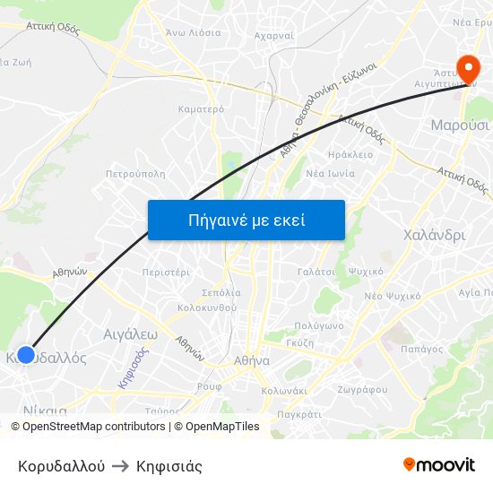 Κορυδαλλού to Κηφισιάς map
