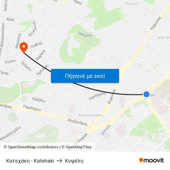 Κατεχάκη - Katehaki to Κυψέλη map