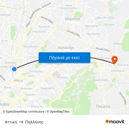 Αττική to Παλλήνης map