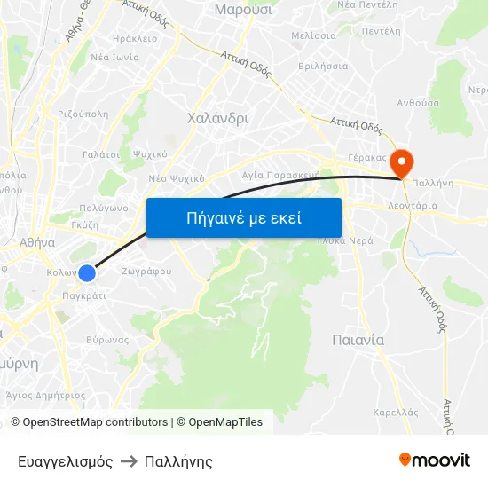 Ευαγγελισμός to Παλλήνης map
