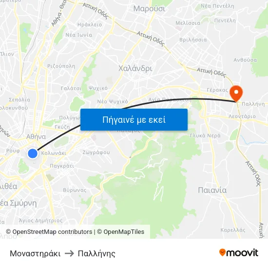 Μοναστηράκι to Παλλήνης map