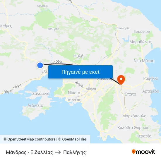 Μάνδρας - Ειδυλλίας to Παλλήνης map