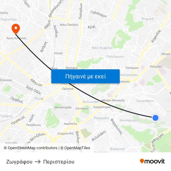 Ζωγράφου to Περιστερίου map