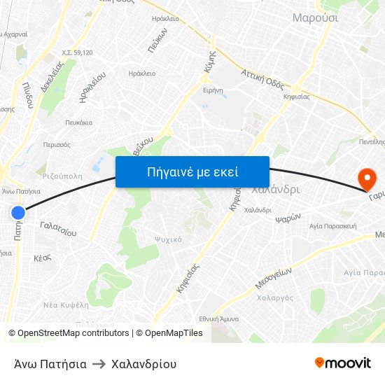Άνω Πατήσια to Χαλανδρίου map