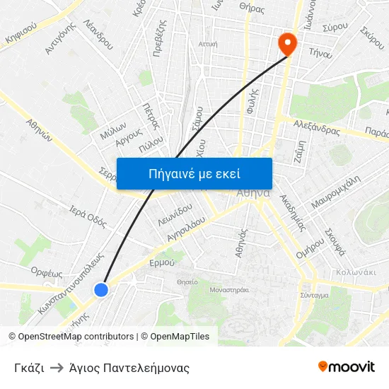 Γκάζι to Άγιος Παντελεήμονας map
