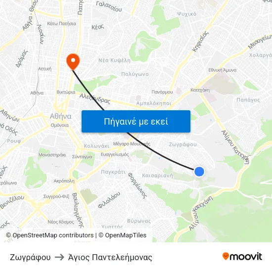 Ζωγράφου to Άγιος Παντελεήμονας map