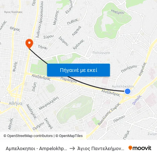Αμπελοκηποι - Ampelokhpoi to Άγιος Παντελεήμονας map