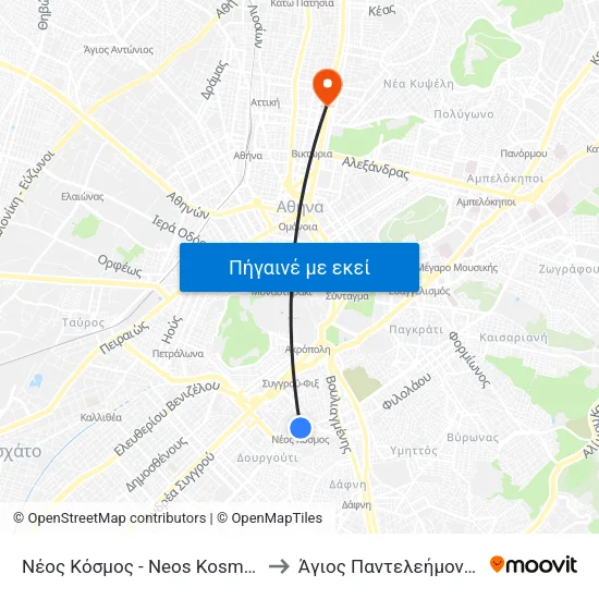 Νέος Κόσμος - Neos Kosmos to Άγιος Παντελεήμονας map