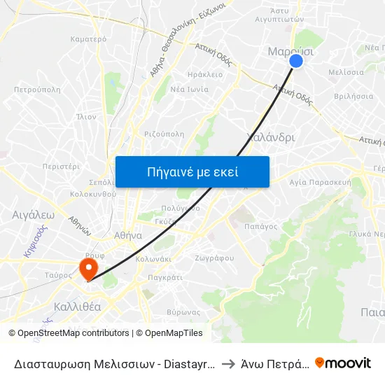 Διασταυρωση Μελισσιων - Diastayrosi Melission to Άνω Πετράλωνα map