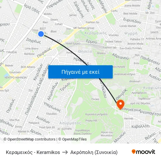 Κεραμεικός - Keramikos to Ακρόπολη (Συνοικία) map