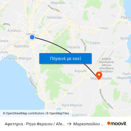 Αφετηρια - Ρηγα Φεραιου / Afethria - Rhga Feraioy to Μαρκοπούλου Μεσογαίας map