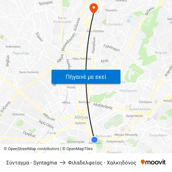 Σύνταγμα - Syntagma to Φιλαδελφείας - Χαλκηδόνος map