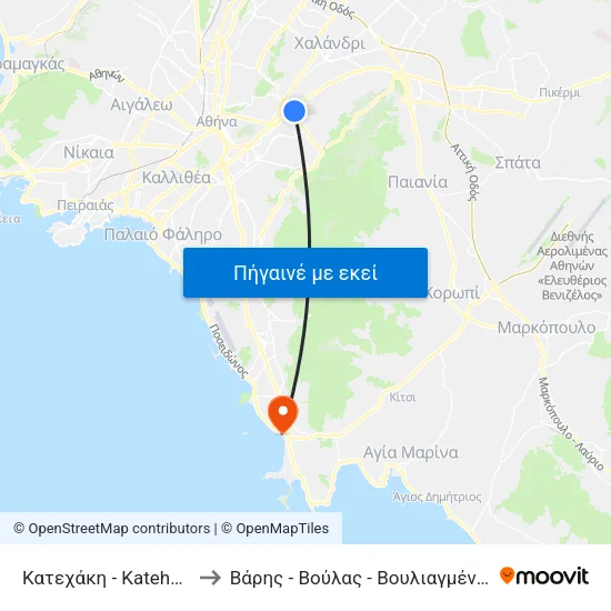 Κατεχάκη - Katehaki to Βάρης - Βούλας - Βουλιαγμένης map