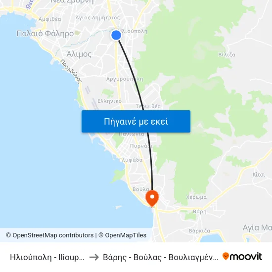 Ηλιούπολη - Ilioupoli to Βάρης - Βούλας - Βουλιαγμένης map