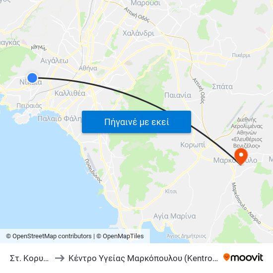 Στ. Κορυδαλλος to Κέντρο Υγείας Μαρκόπουλου (Kentro Ygeias Markopoulou) map