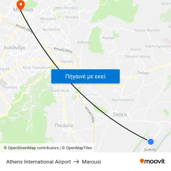 Athens International Airport to Marousi map