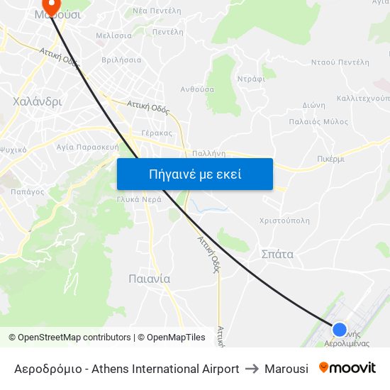 Αεροδρόμιο - Athens International Airport to Marousi map